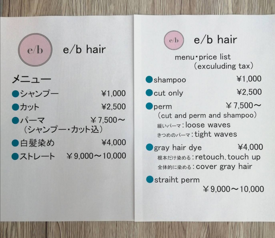 店舗施術メニュー表(外国語対応)