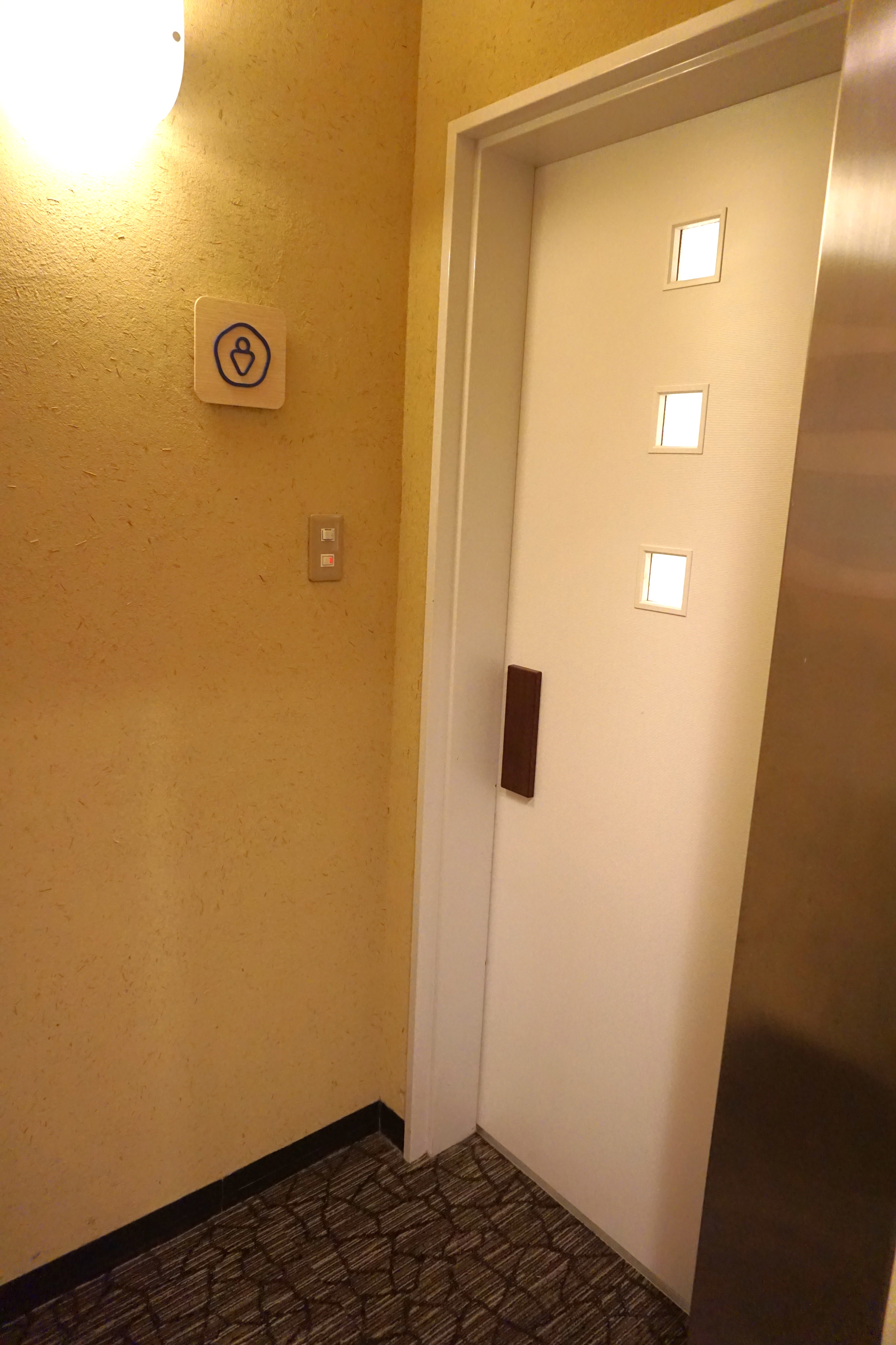 男性用トイレ、開き戸です